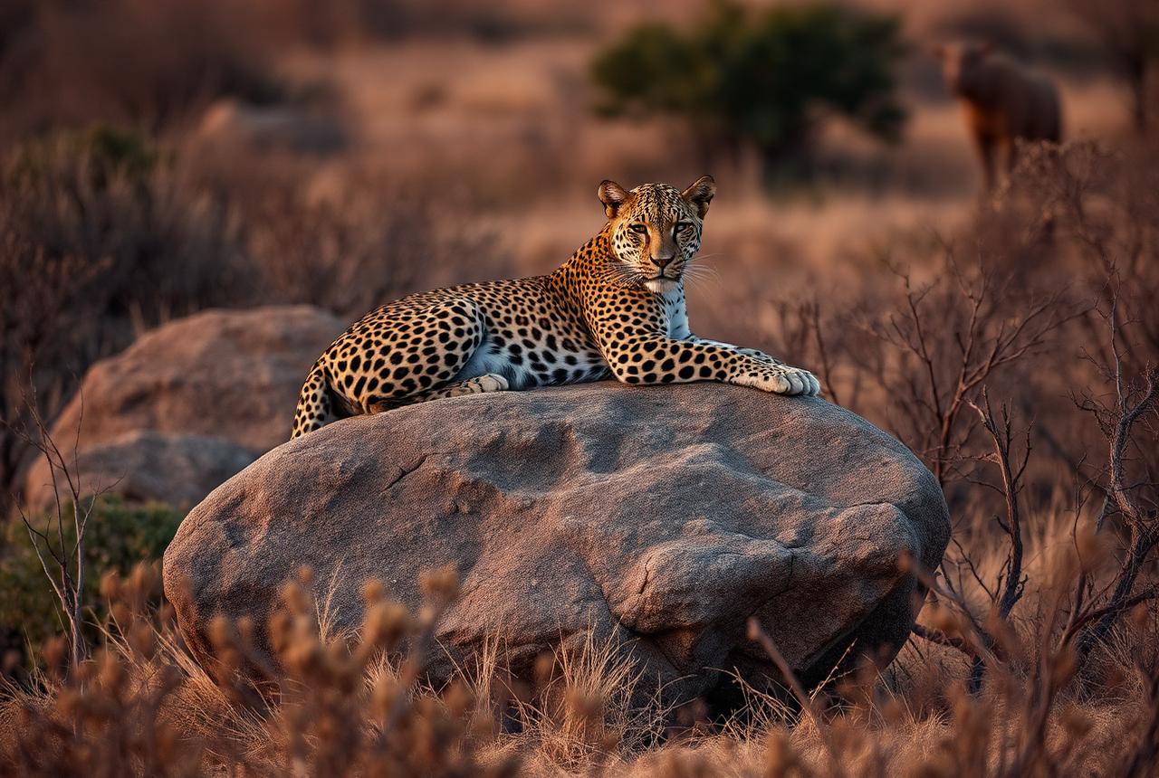 Leopardo descansando sobre una roca en el parque de Yala