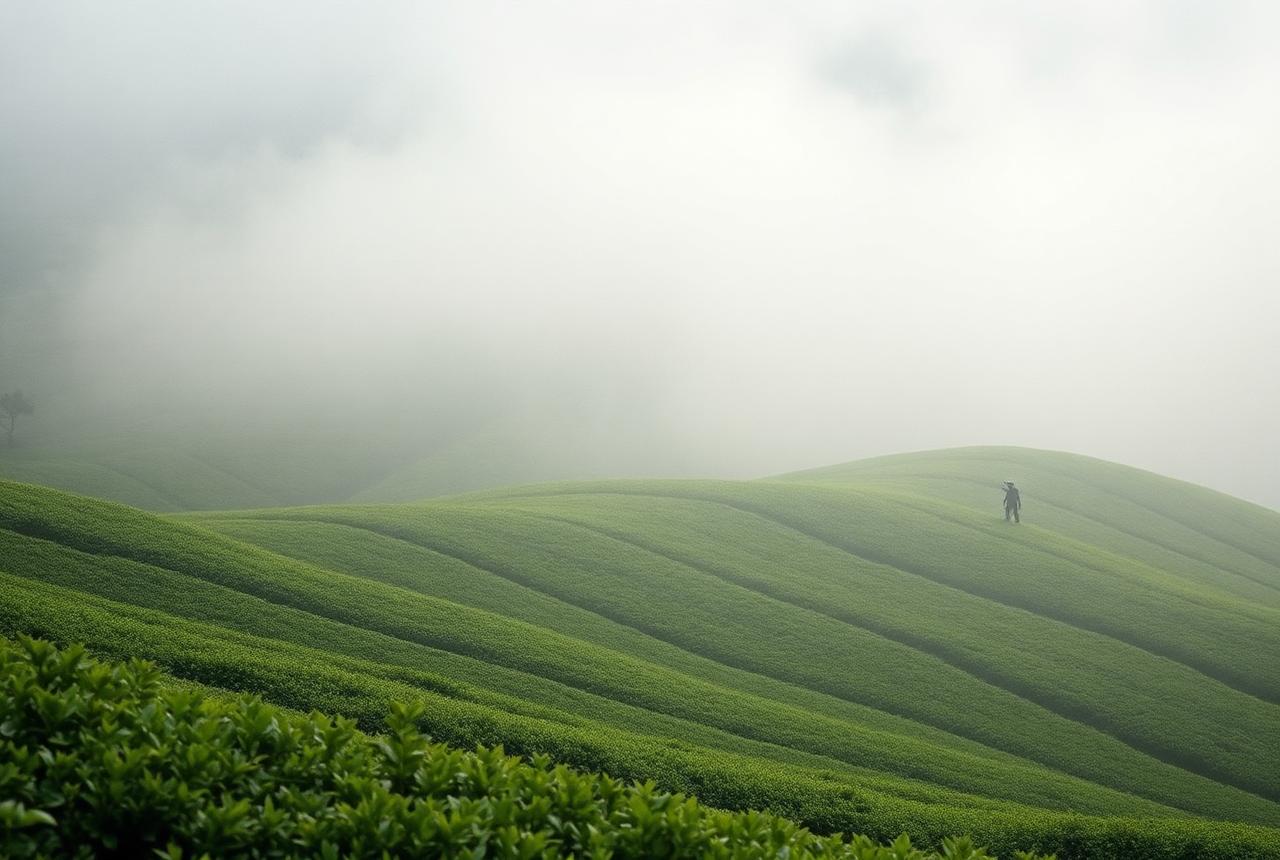 Plantaciones de té en las tierras altas de Sri Lanka con niebla